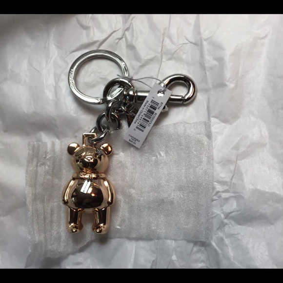 NWT Coach 3D RoseGold Teddy Bear Key Ring Charm - Picture 5 of 14